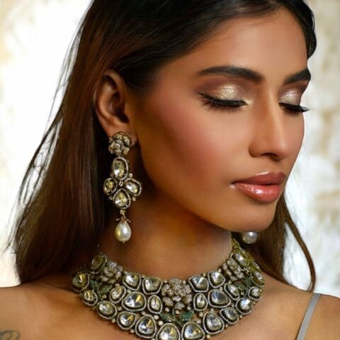 ROSE POLKI BLUSH  NECKLACE SET