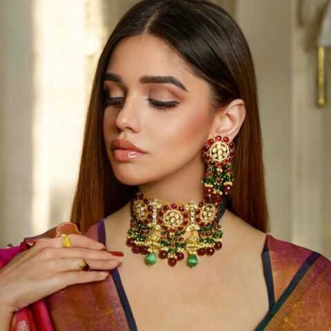 RUBY BLOOM EMERALD GREEN STATEMENT CHOKER SET