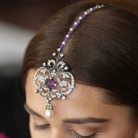 Fine Silver, Victorian Amethyst Maangtika