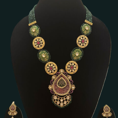 Green Thewa Necklace Set , M- 344 LN EMERALD