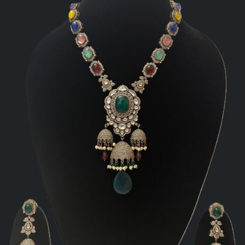 Long Navaratan Necklace , M- 434 LN CELESTIAL