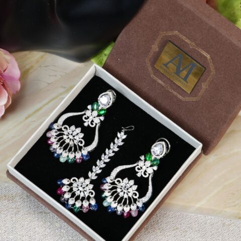 Peacock Multicoloured Teeka Earring Set