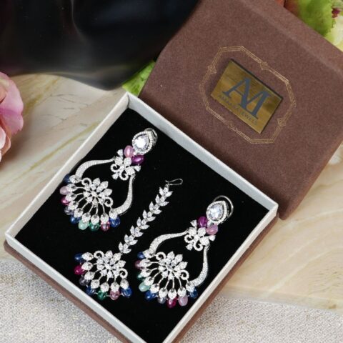 Peacock Multicoloured Teeka Earring Set